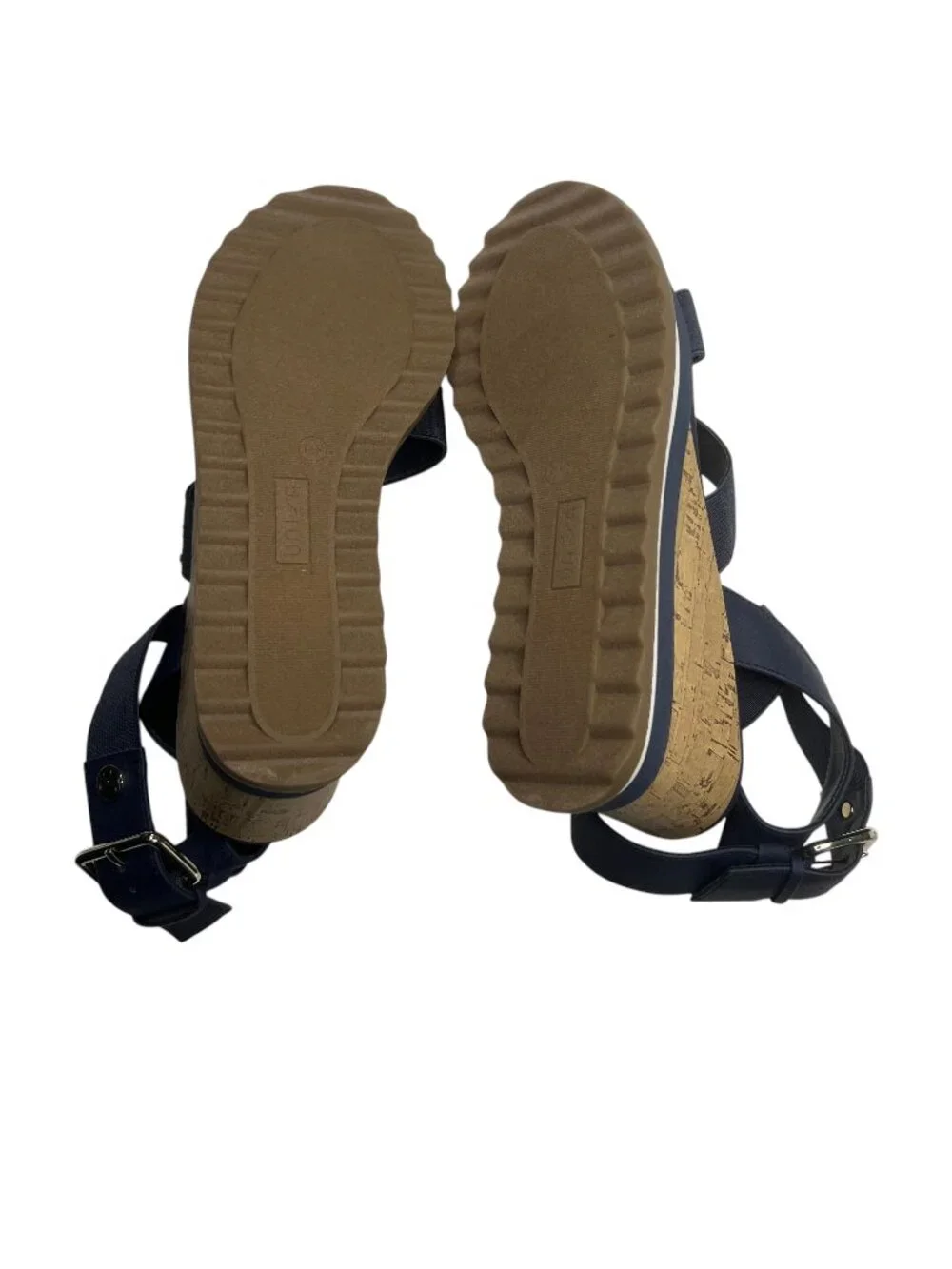 Unisa Souler Cork Wedge Heel Sandals Navy Blue Womens 7.5 M Strappy Platform